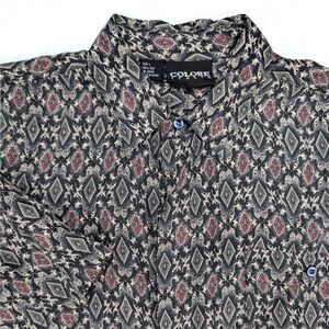 Colore Italia Mens Large Silk Short Sleeve Button Down Shirt Geometric Medallion